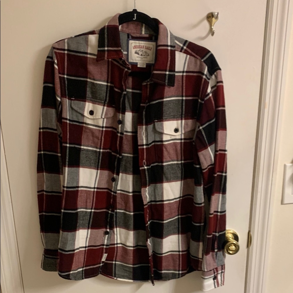 American Eagle Red and Black Plaid Shirt